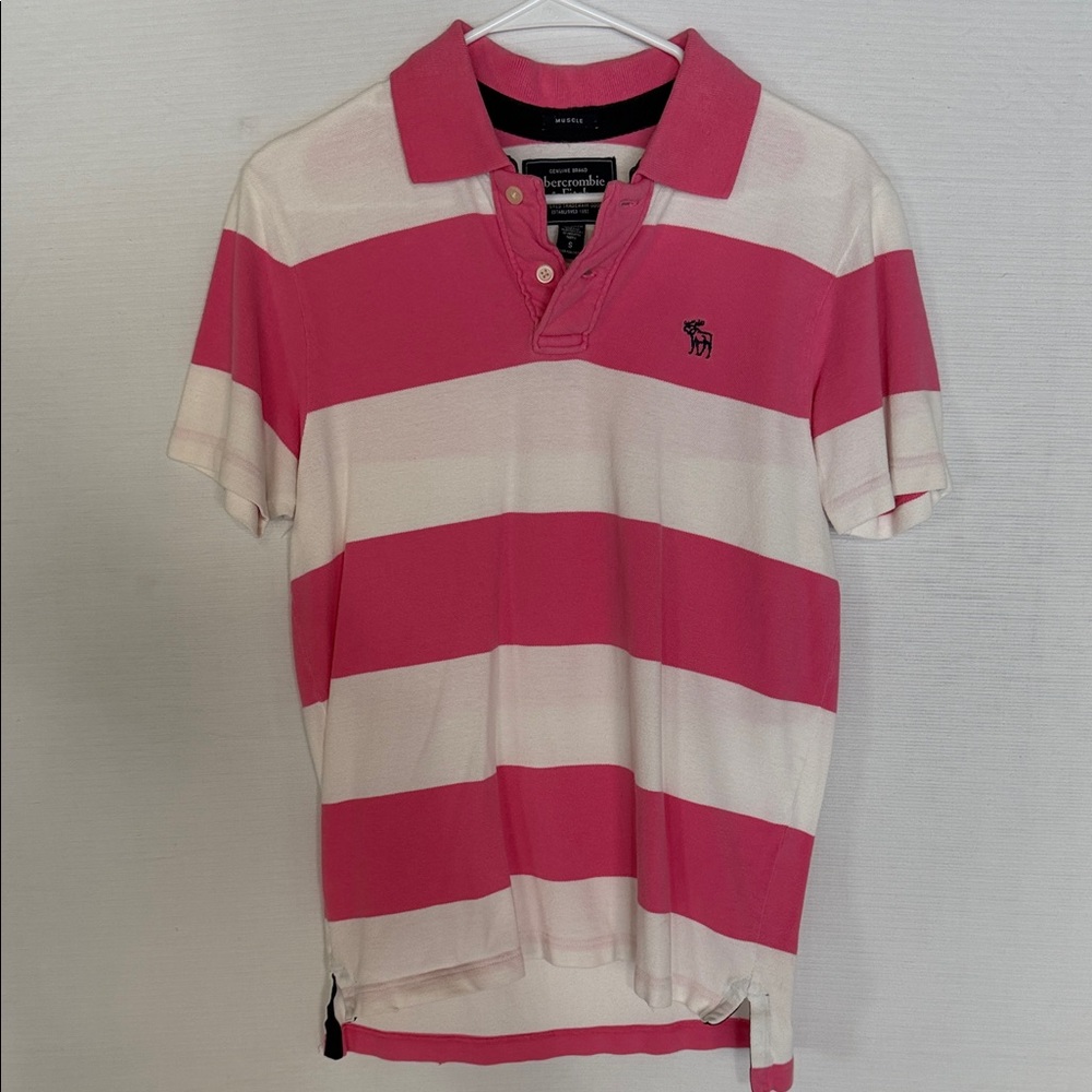 Abercrombie & Fitch Pink and White Striped Polo